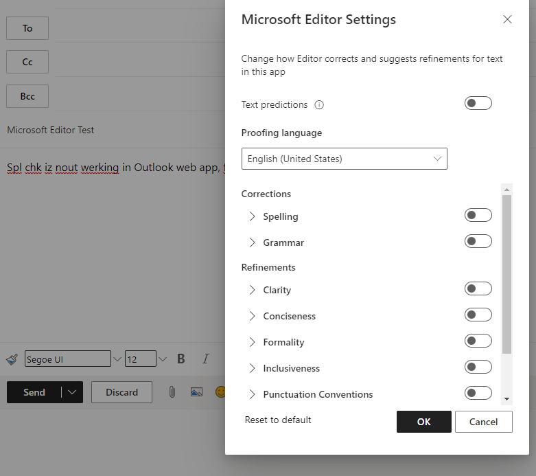 Outlook 365 - Online Microsoft Editor Does not Work - Microsoft Q&A