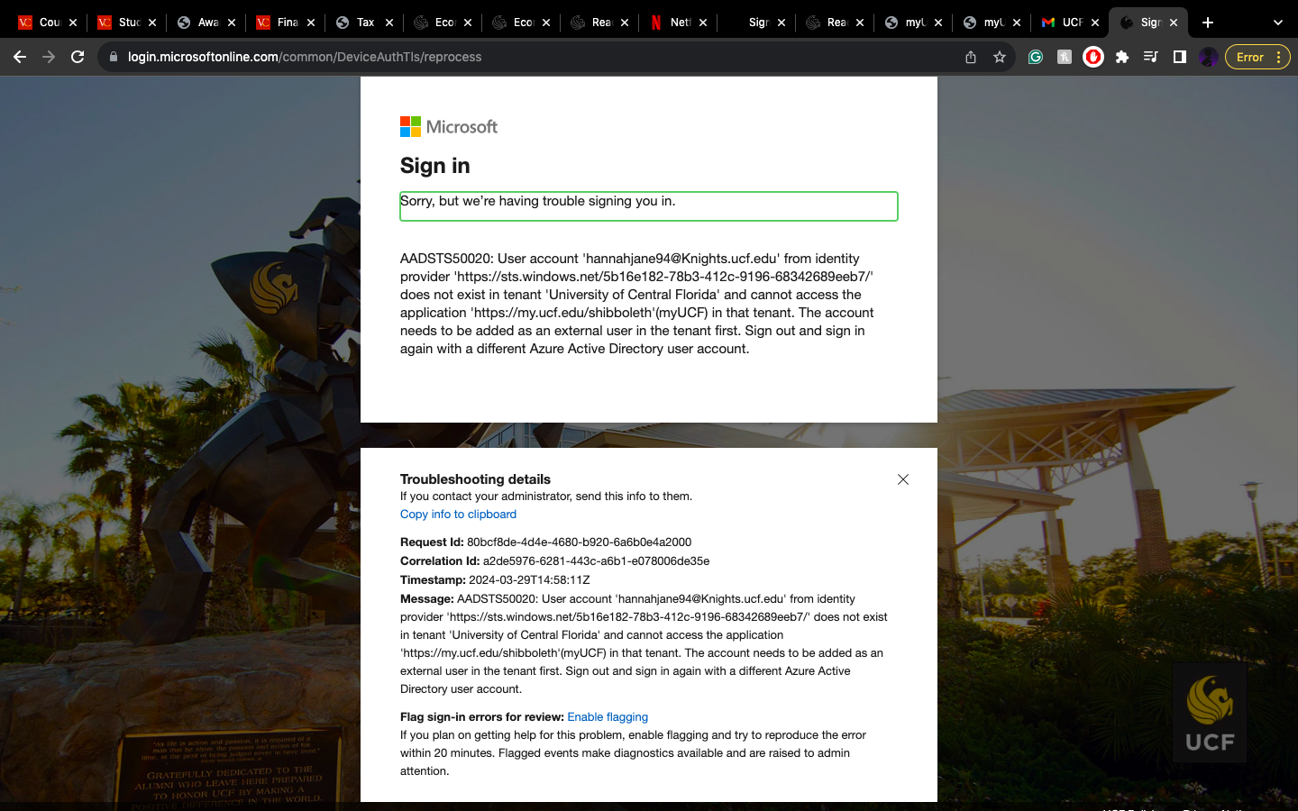 How to fix sign in issue with myUCF Microsoft Q&A