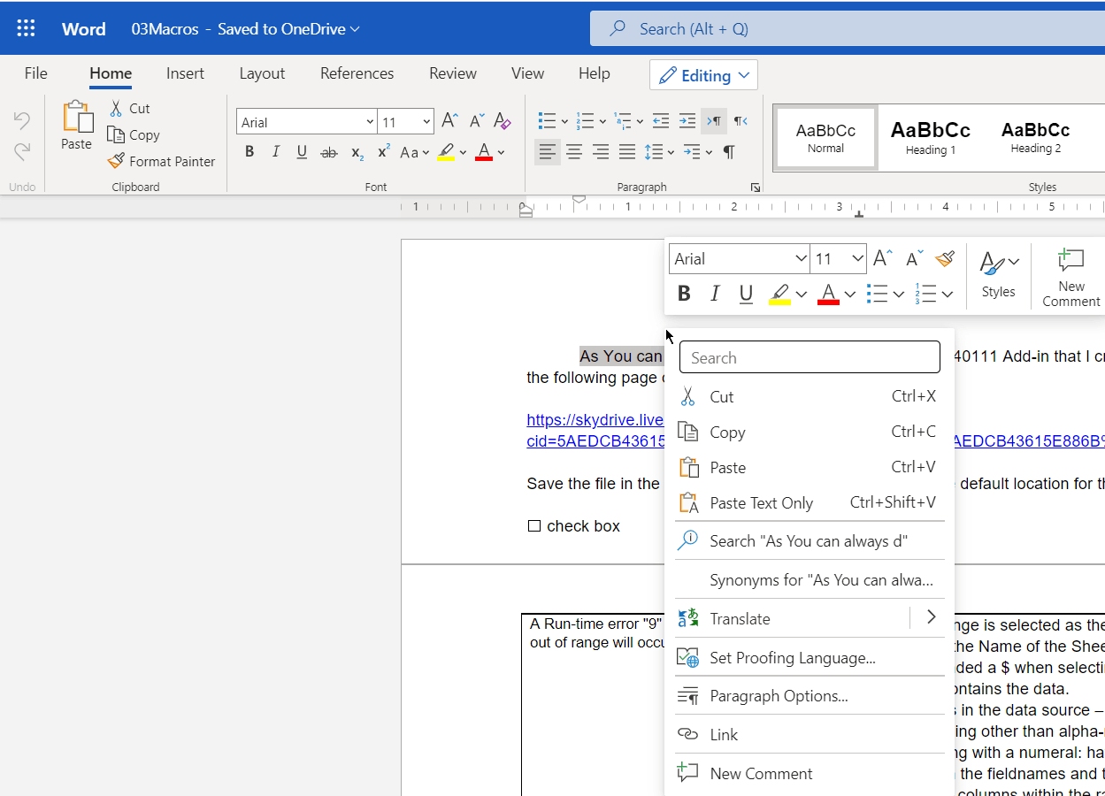 Words Online Missing Right-Click Context Menu - Microsoft Q&A