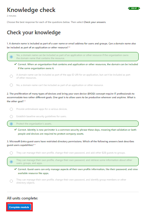 Check you answers box missing from SC-300 module - Microsoft Q&A