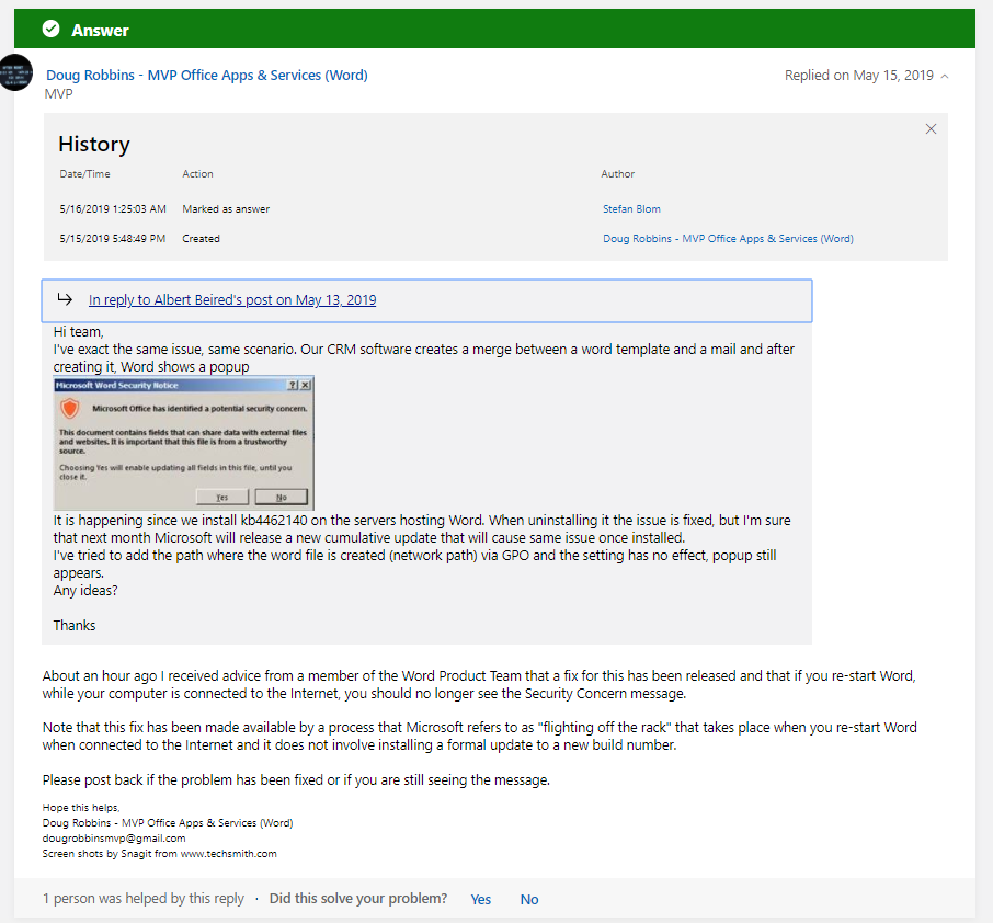 Resolved issue has returned as a problem... - Microsoft Q&A