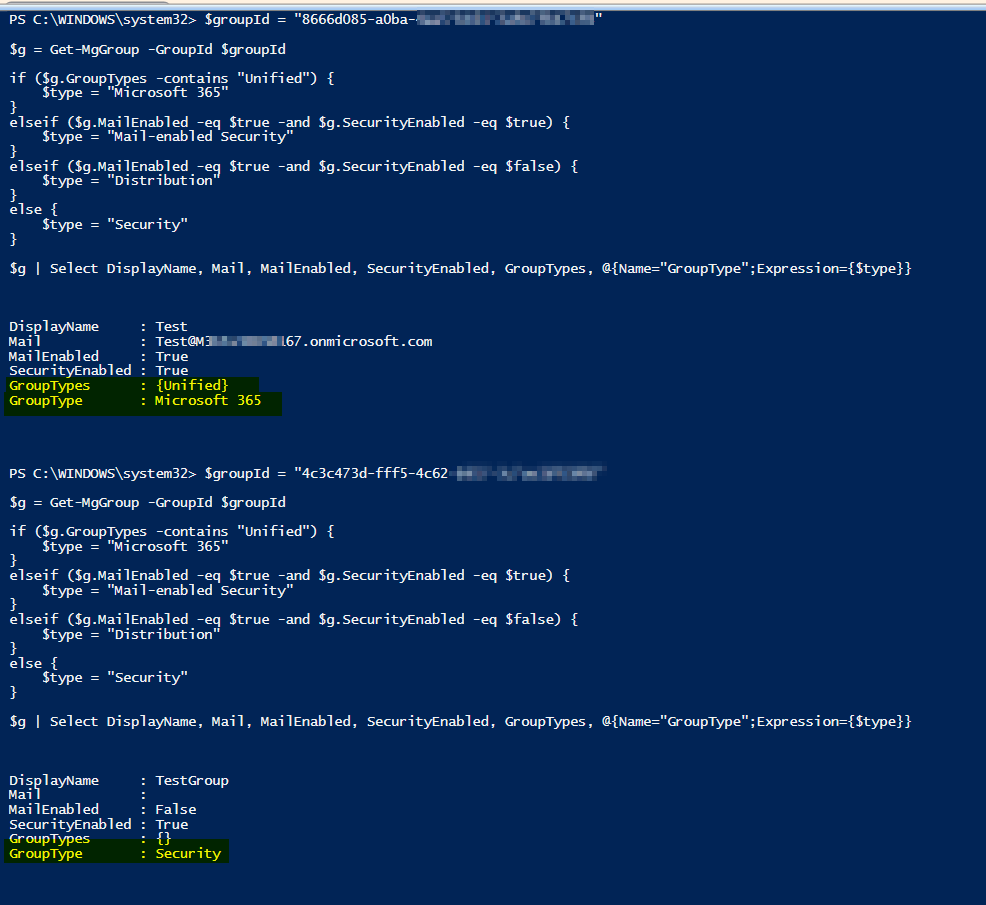 How to get the Group Types for the groups present in Entra ID like ...