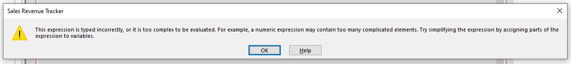 Error Message - Expression Too Complex - Microsoft Q&A