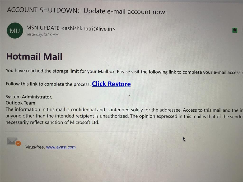邮箱要被关闭的通知邮件是病毒还是真的微软发出来的？å - Microsoft Q&A
