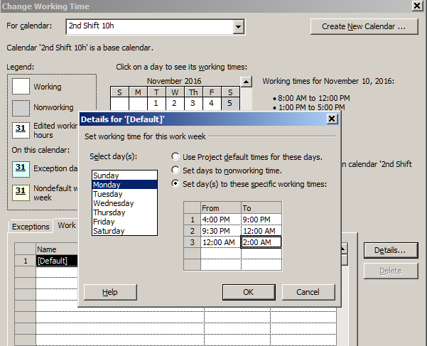 Setting Up Non Standard Shifts Microsoft Project 2010 - Microsoft Q&A