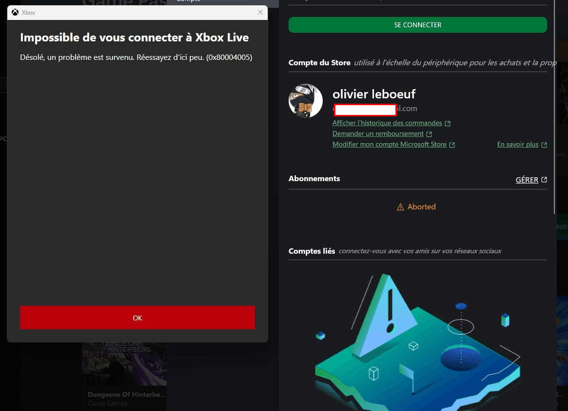impossible de ce connecter sur xbox live sur pc windows 11 - Microsoft Q&A
