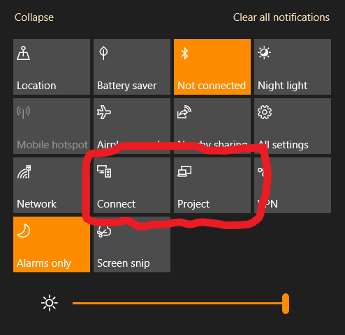 Windows 10 Action Center Connect vs Project - Microsoft Q&A