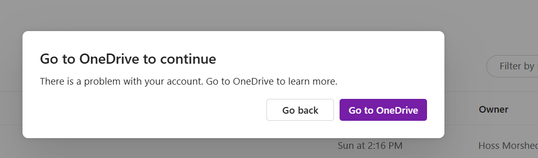 Onenote won't sync and when I go to Onedrive it says there is an error ...