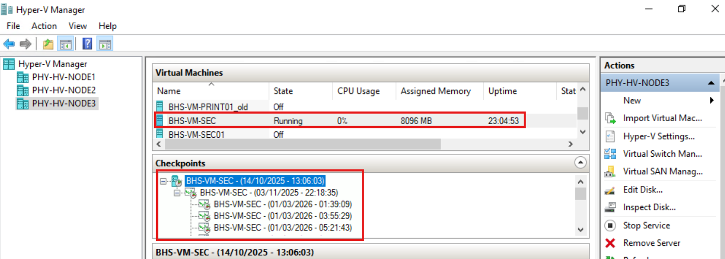 Checkpoints on BHS-VM-SEC