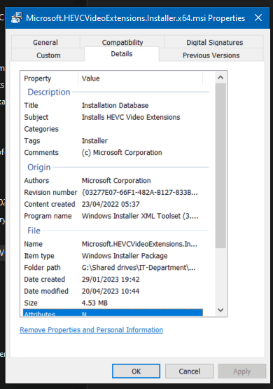Getting the error HEVC Video Extensions Setup Wizard ended prematurely ...
