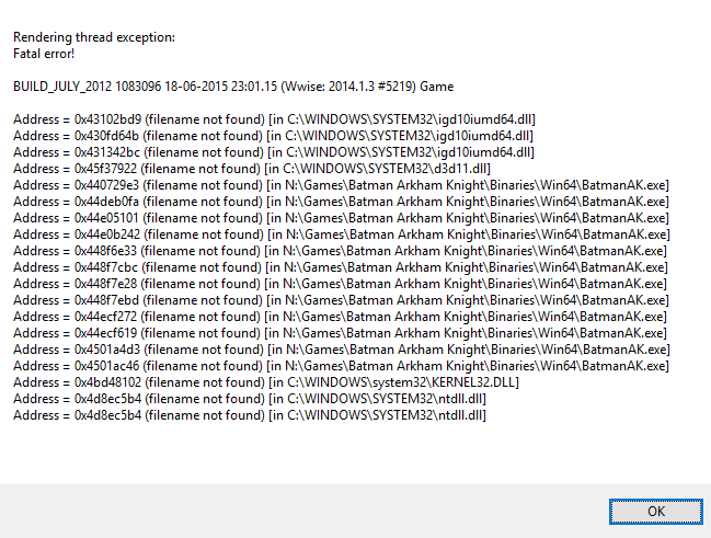 Regarding an error with Batman Arkham Knight. - Microsoft Q&A