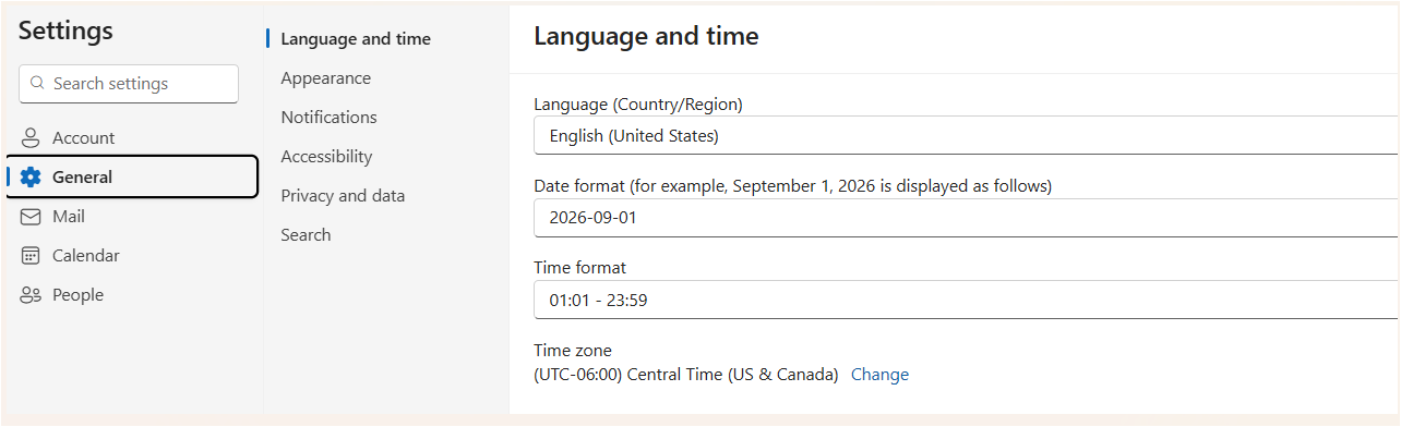 Outlook Language