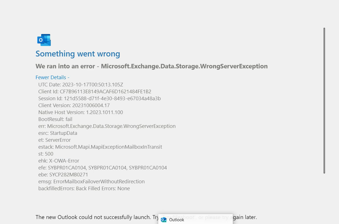 Something went wrong. We ran into an error Microsoft.Exchange.Data