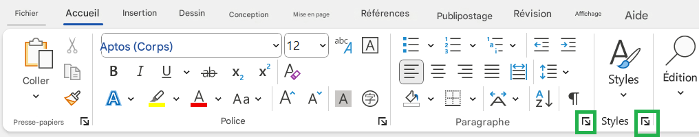 FichierAccueilInsertionDessinConceptionMise en pageRéférencesPublipostageRévisionAffichageAideCollerAptos (Corps)BIUlbx₂12x²abcPoA==AStylesÉditionPresse-papiersPoliceParagrapheStyles