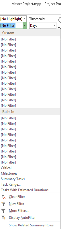 MS Project Custom Filter Disappeared - Microsoft Q&A