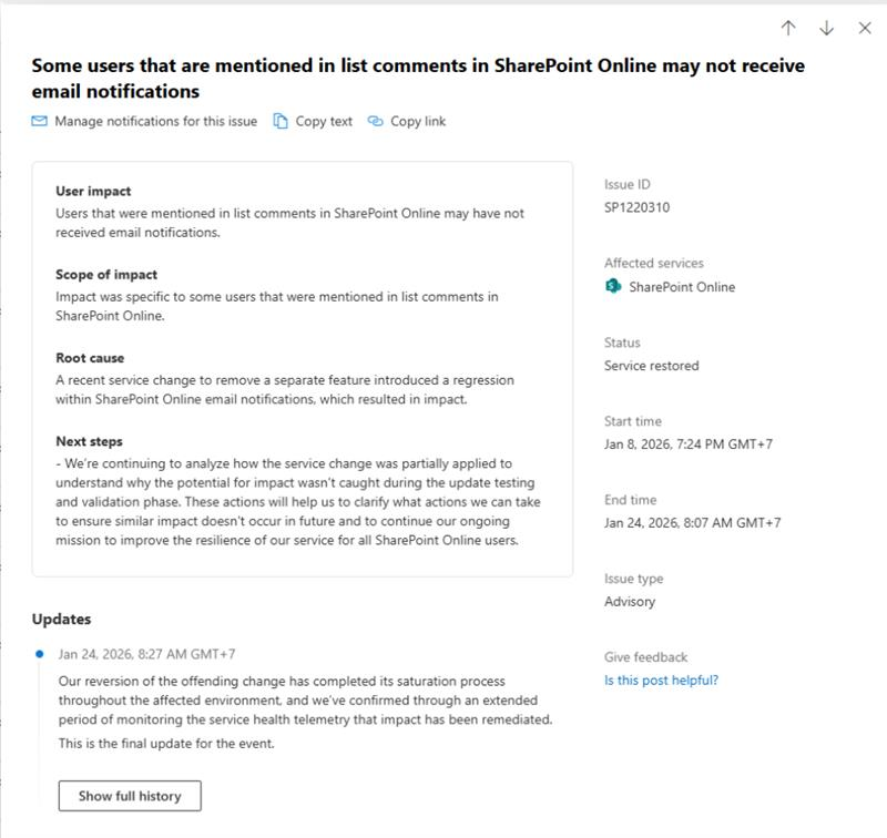 SharePoint List Comments Stopped Sending Email Alerts: - Microsoft Q&A