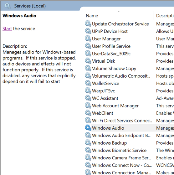 The Audio Service is not running - Microsoft Q&A
