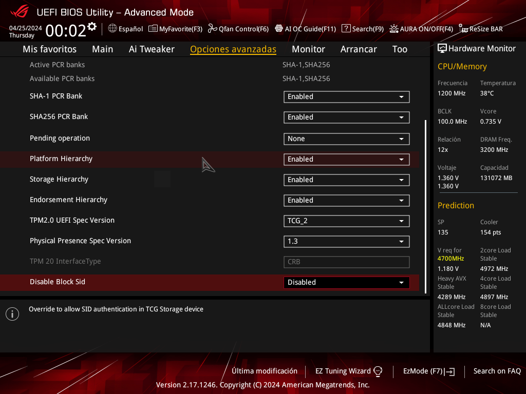 tpm 2.0 lo tengo activado en bios uefi ASUS ROG STRIX X299-E GAMING II ...