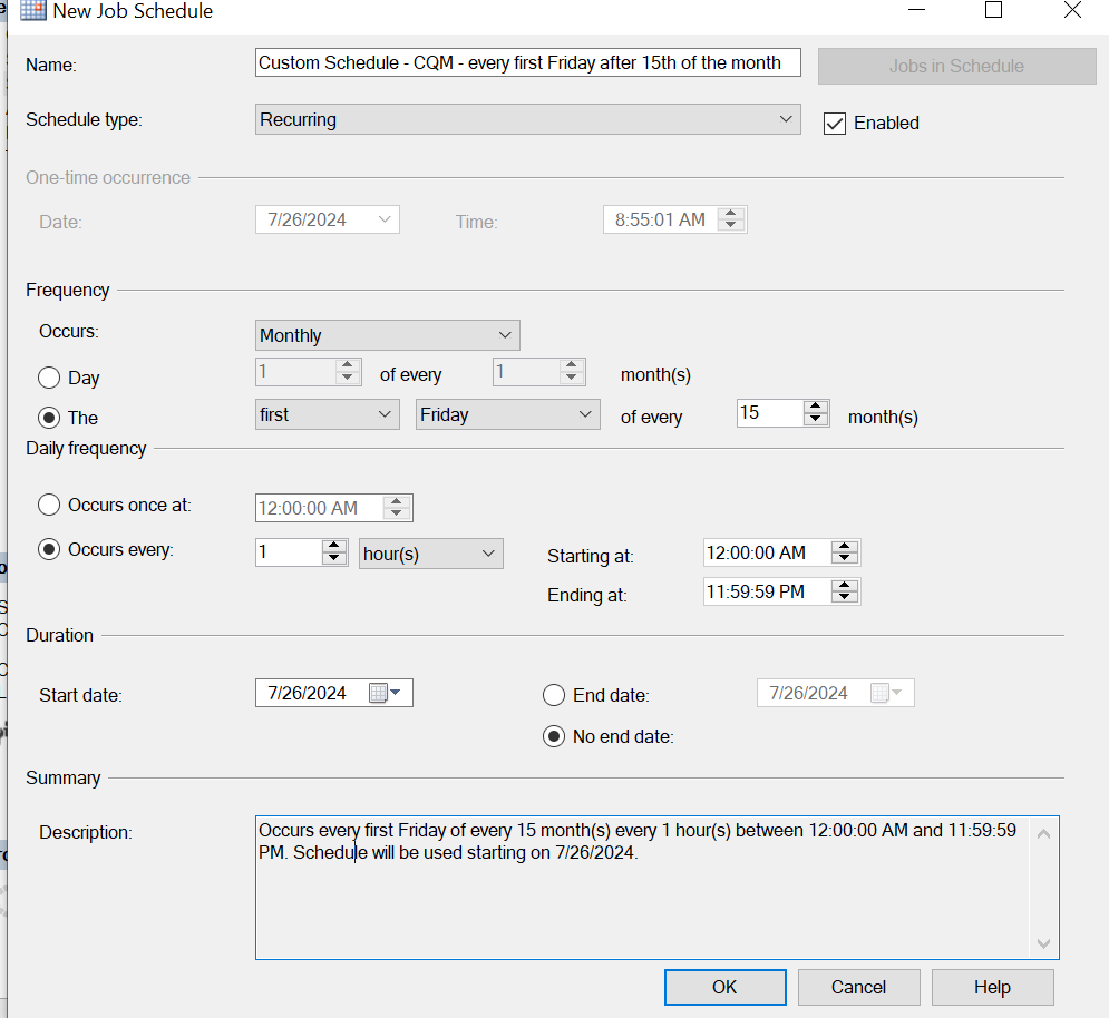Custom Job schedule - every first Friday after 15 of the month - is it ...