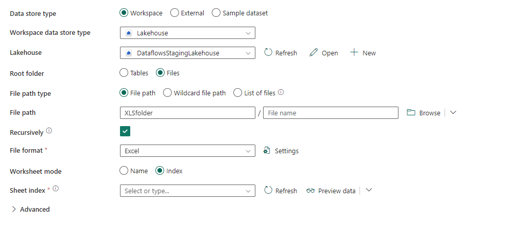 Fabric Data Factory Copy Data Pipeline - recursive excel file ...