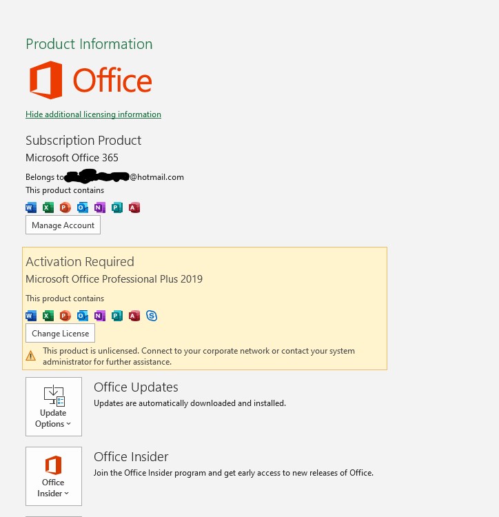 Office Activation Required with Office product showing 2 products per ...