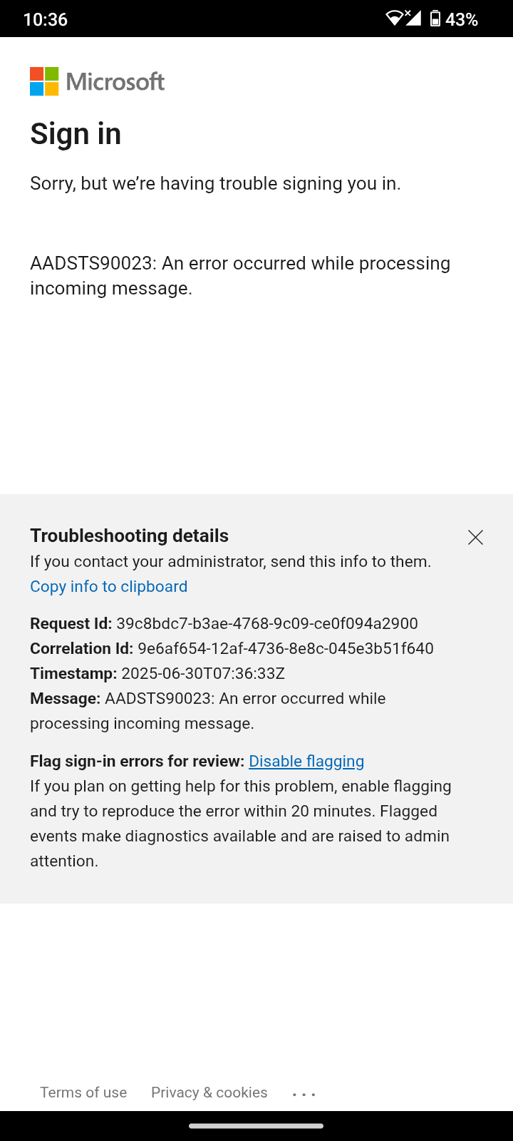 error in microsoft teams app on android when try to switch to another ...