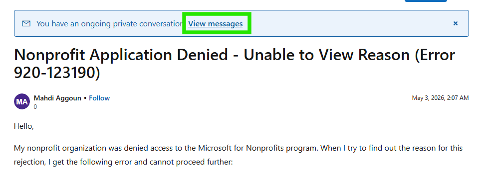 Nonprofit Application Denied - Unable to View Reason (Error 920-123190 ...