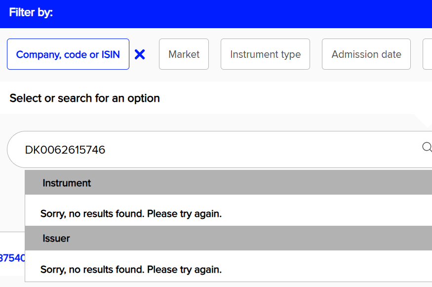 can´t find stock with ISIN-code DK0062615746 in Excel - Microsoft Q&A