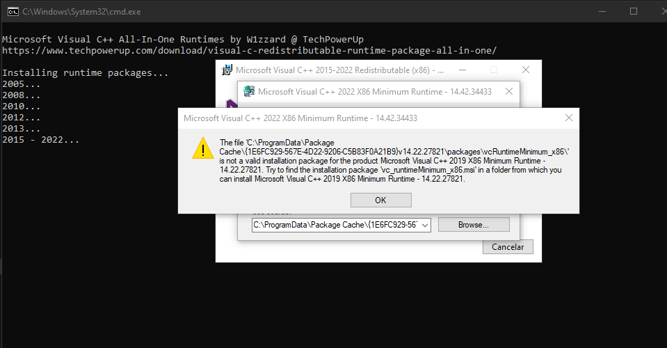 Nao consigo instalar microsoft visual c++ pois existe um erro, me
