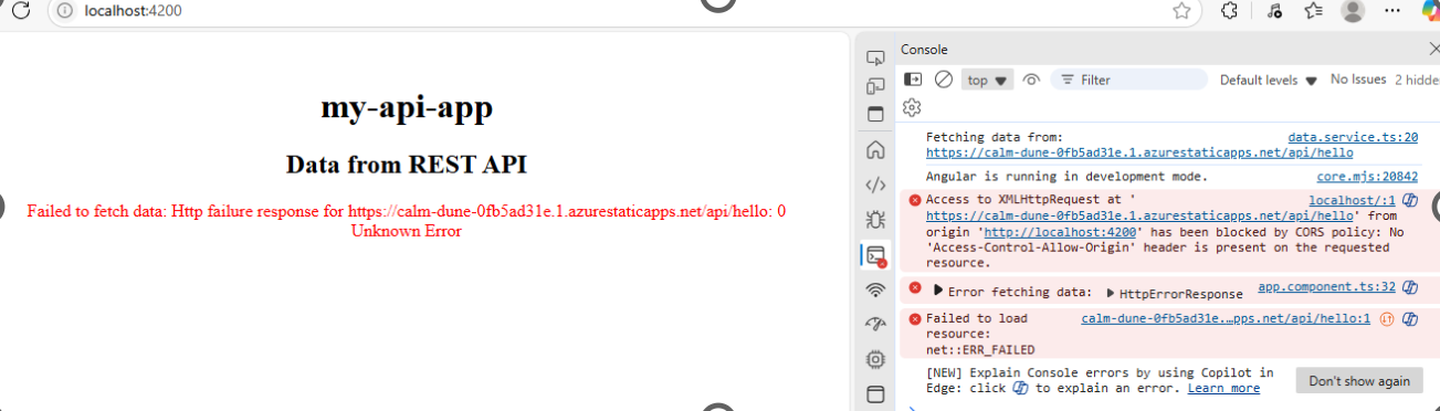 Azure static web app api not working due to cors - Microsoft Q&A