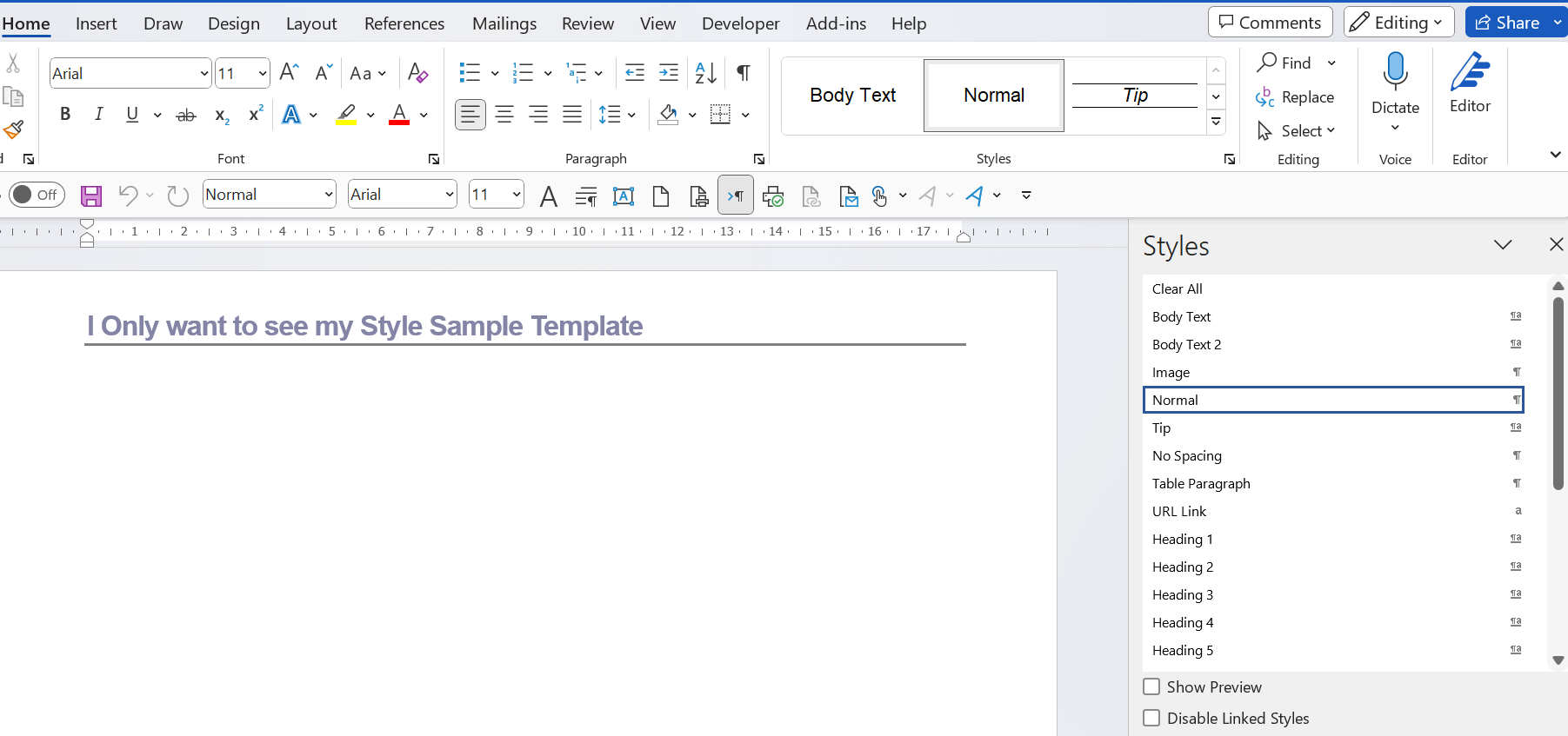 How to get a "new" document to show "only" styles based on a temple, in ...