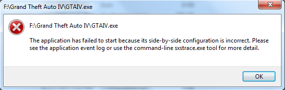 gta 4 has failed to start because its side-by-side