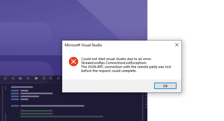 Visual Studio 2022 Pro - Error StreamJsonRpc at startup - Microsoft Q&A