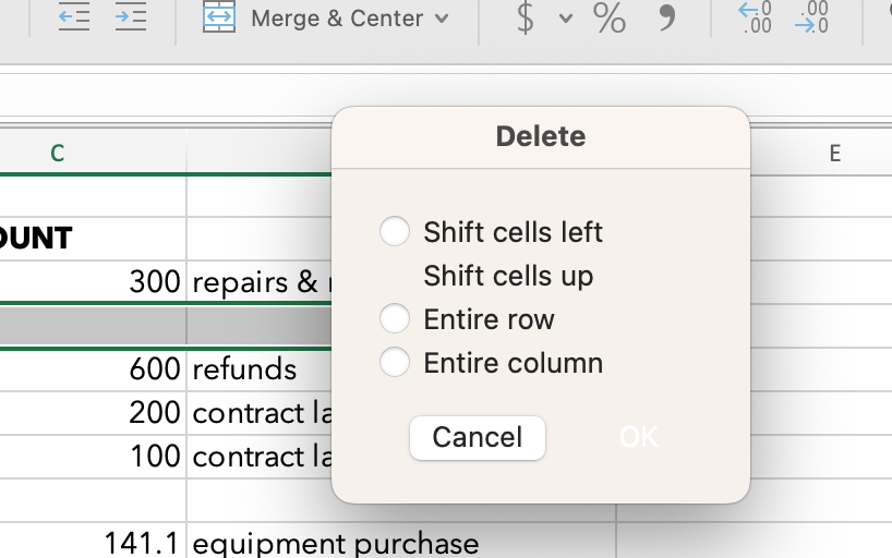Why is the Shift Cells Up command disabled? - Microsoft Q&A