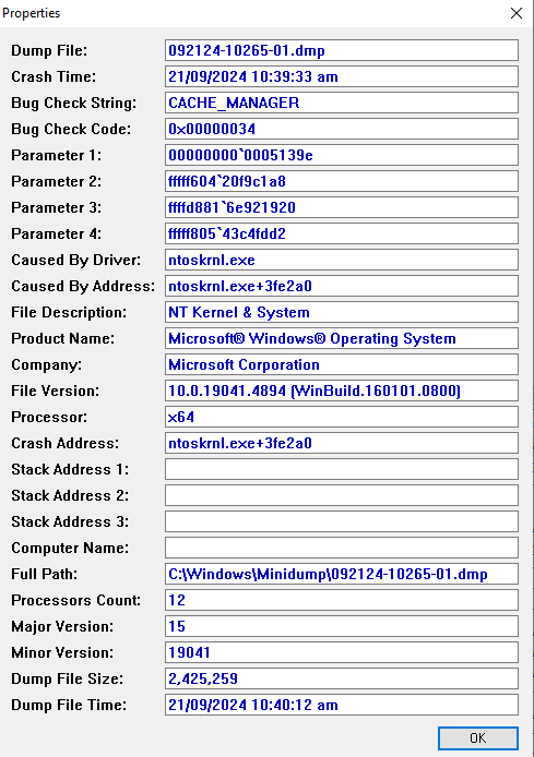 Windows goes into BSOD with stop code CACHE_MANAGER - Microsoft Q&A