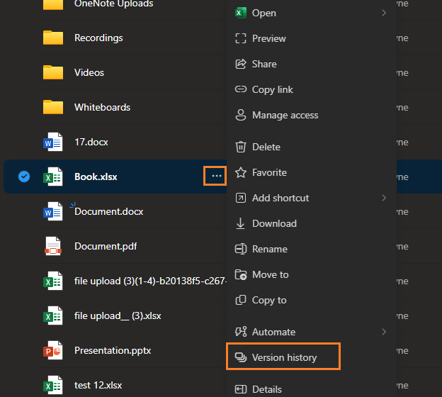 Unable to restore previous version, Excel stated Someone else is ...