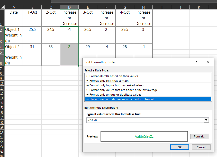 Conditional format based on the difference of numbers in 2 columns ...