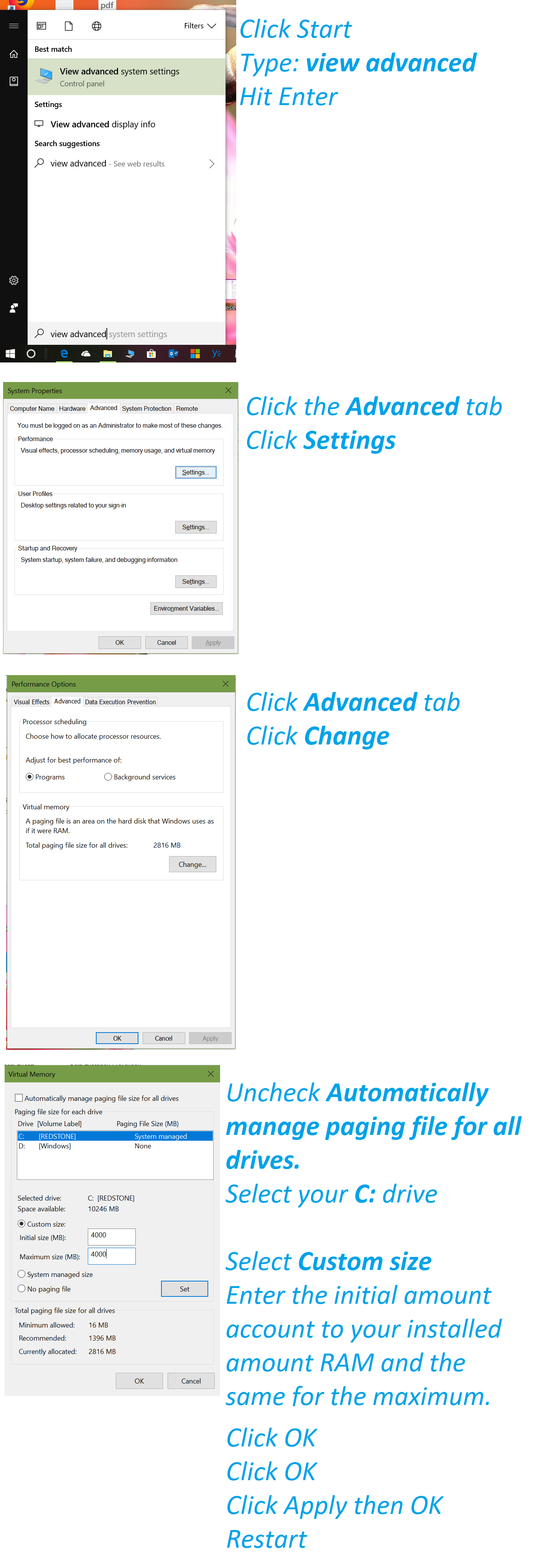 recommended page file size windows 10