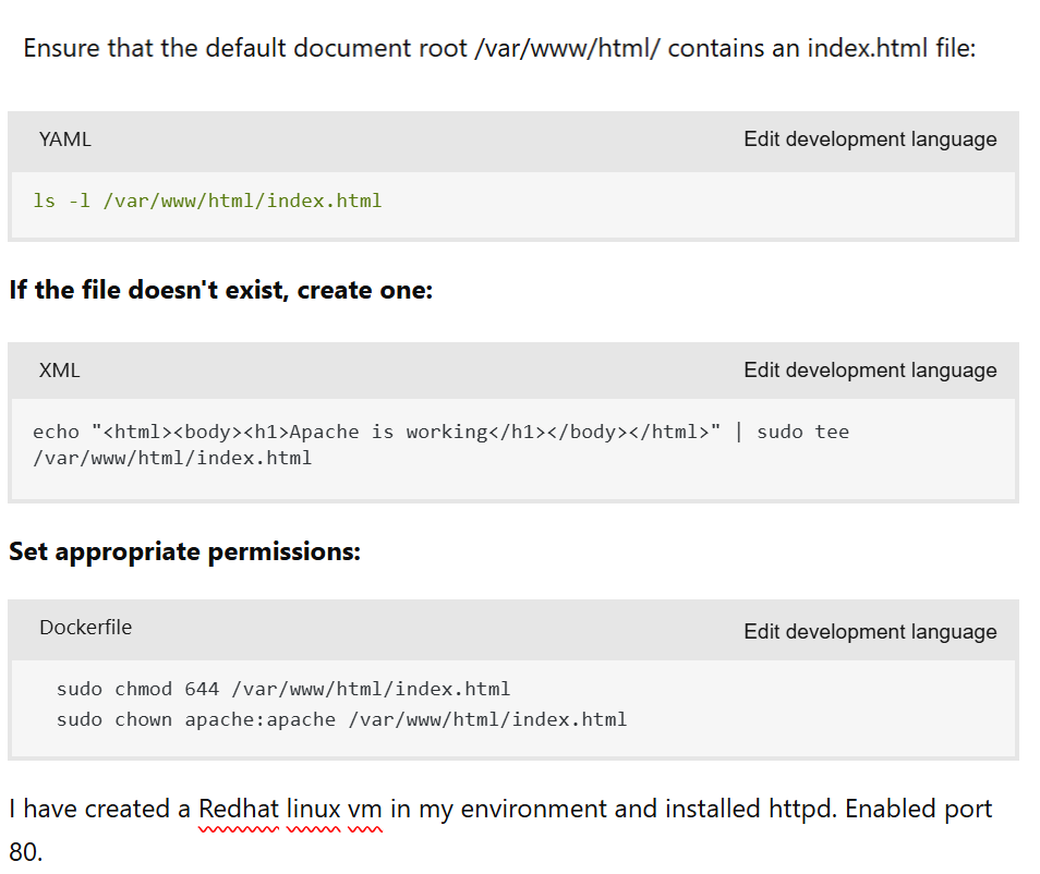 I am unable to get or see my index.html default page of httpd web ...