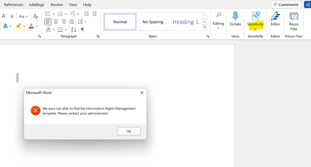 Error: no logged on office users are configured for Information Rights ...