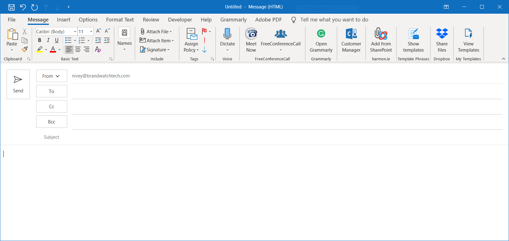 Outlook address and subject fields in compose new message take up half ...