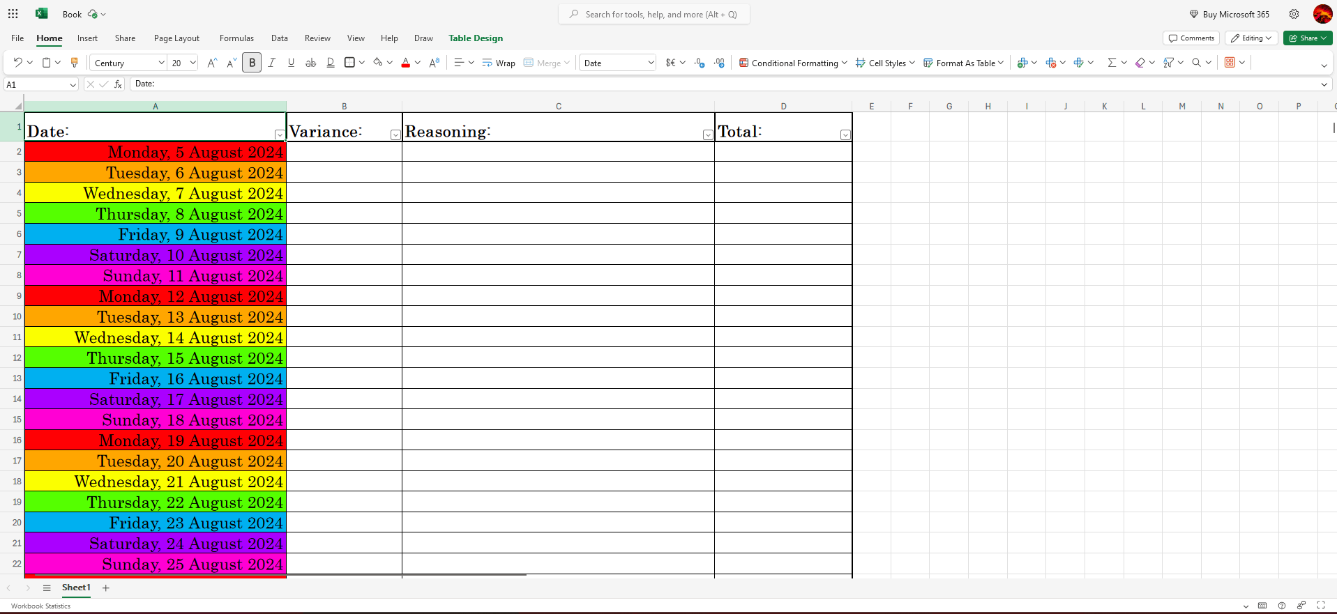 How do I make certain days correspond with specific colours ...