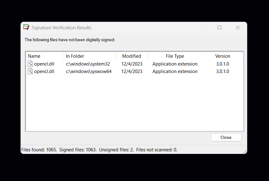 opencl.dll is showing not digitally signed - Microsoft Q&A