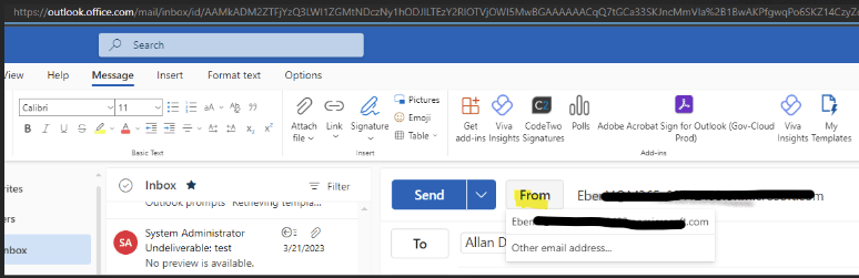 Different email address in 