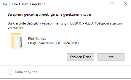 Bu klasörde değişiklik yapabilmeniz için DESKTOP-Q8UT4U9/pcm size
