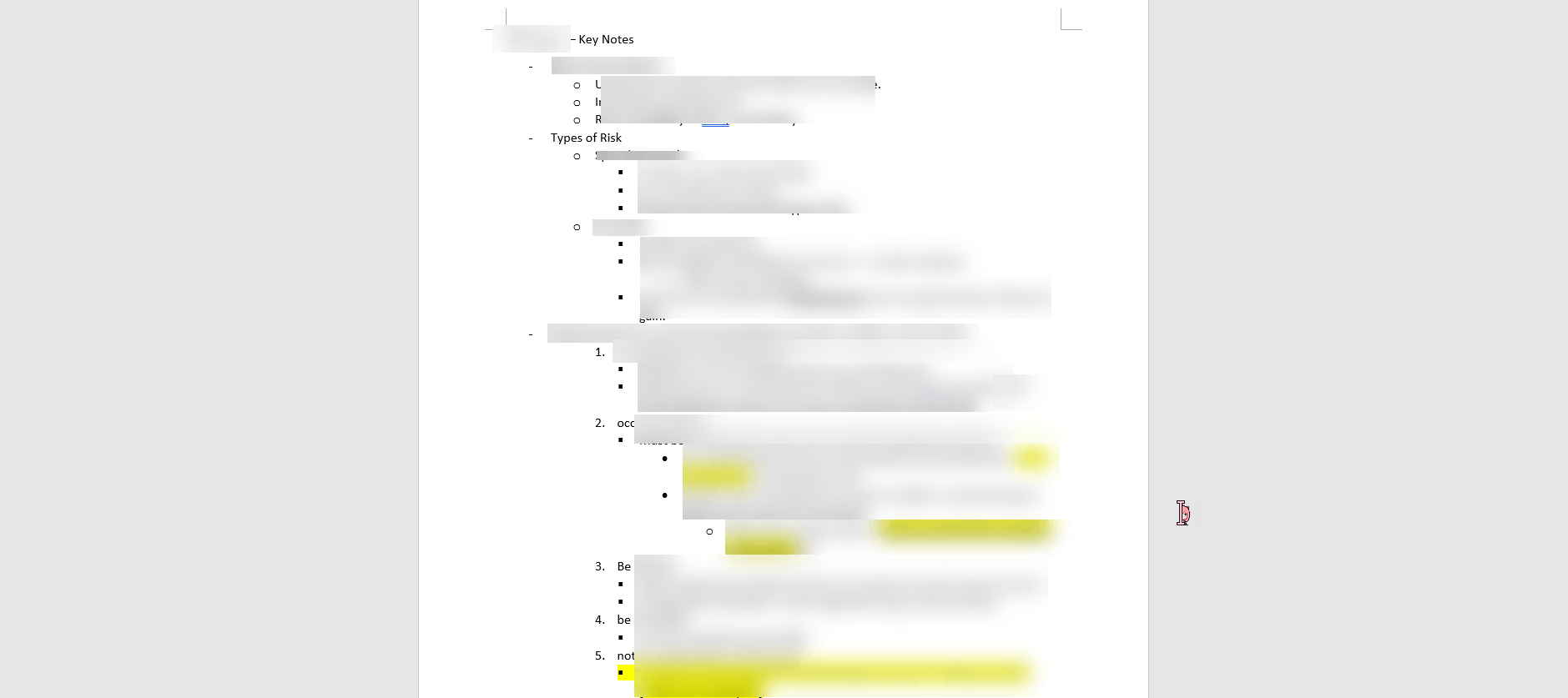 Making notes in multiple points and sub points, hitting tab for sub ...
