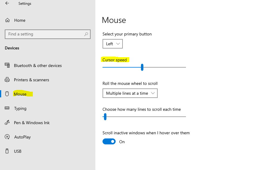 How can I change the text cursor speed in Microsoft Windows 10