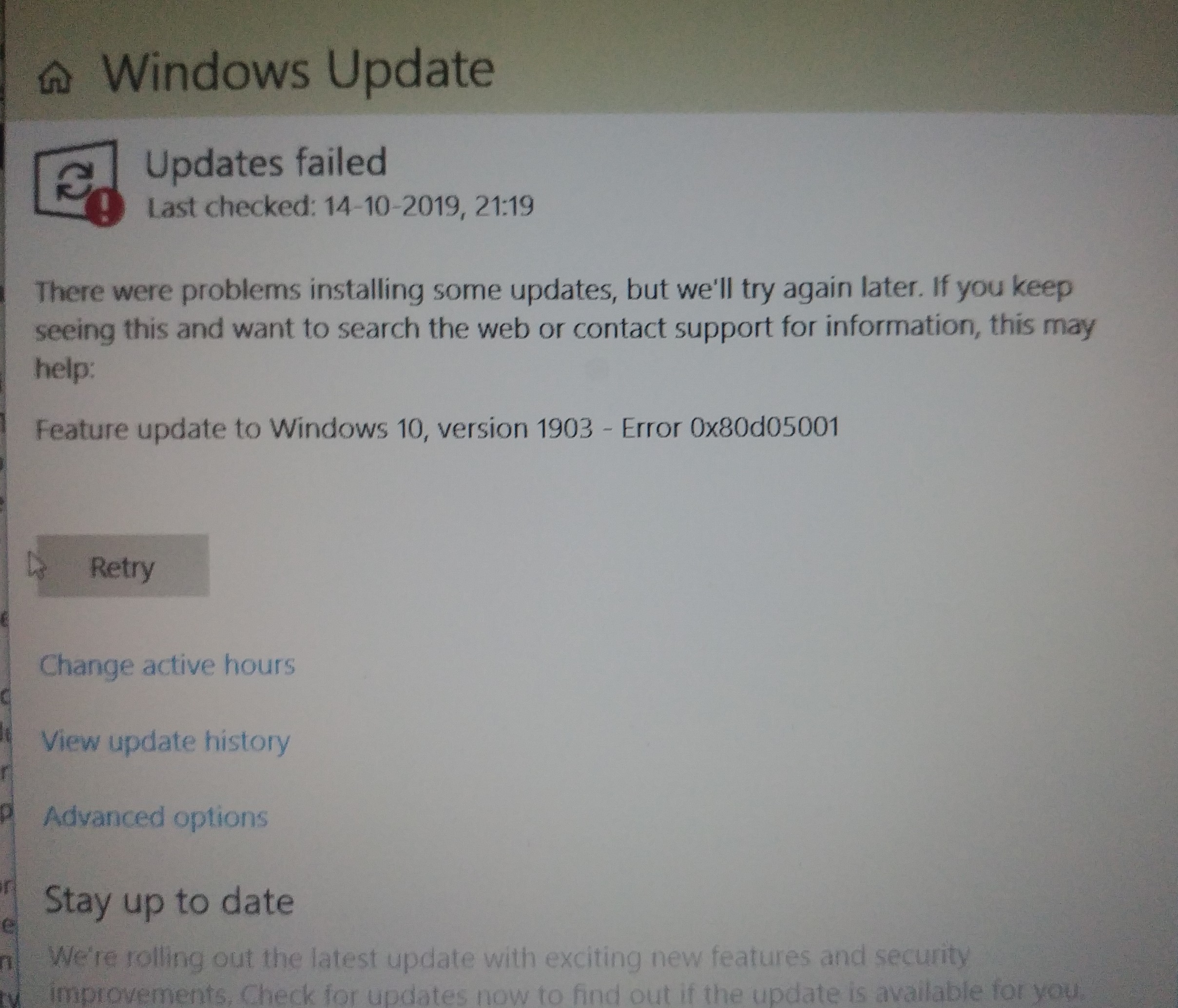 Error in window update - Microsoft Q&A
