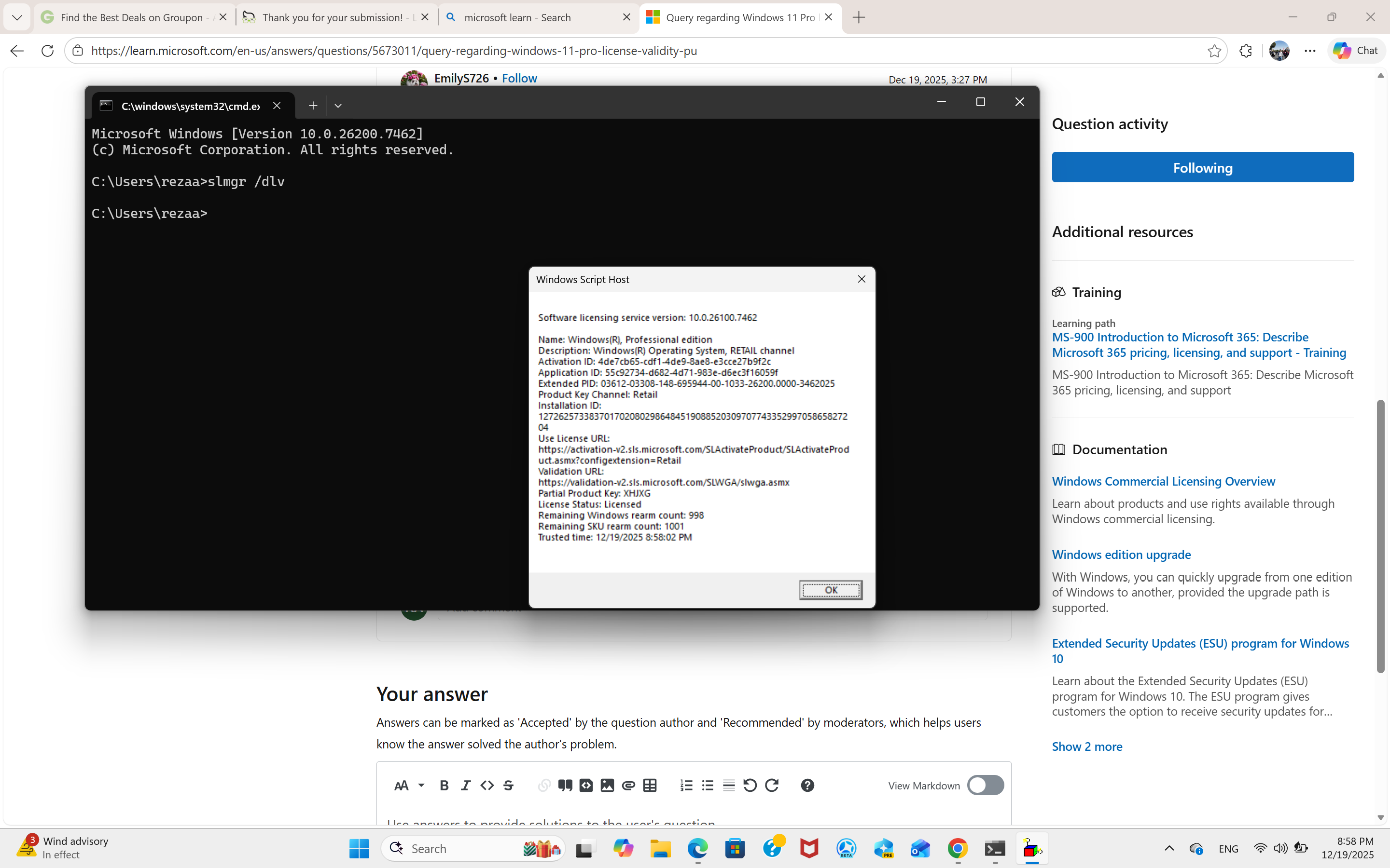 Query regarding Windows 11 Pro license validity purchased from a third ...