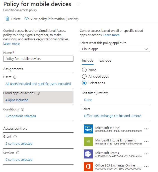 Conditional Access: allow only Exchange and Teams for mobile devices ...